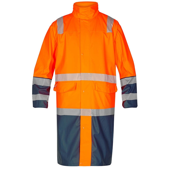 Engel Safety Lang Regnjakke Orange Marine - Fe-engel Regntøj  - 5702820411299