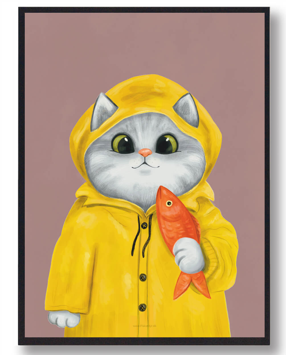 Kat Regnjakke Lyserød Katteplakat Størrelse: 21x29 7cm - Plakatdyr Regntøj