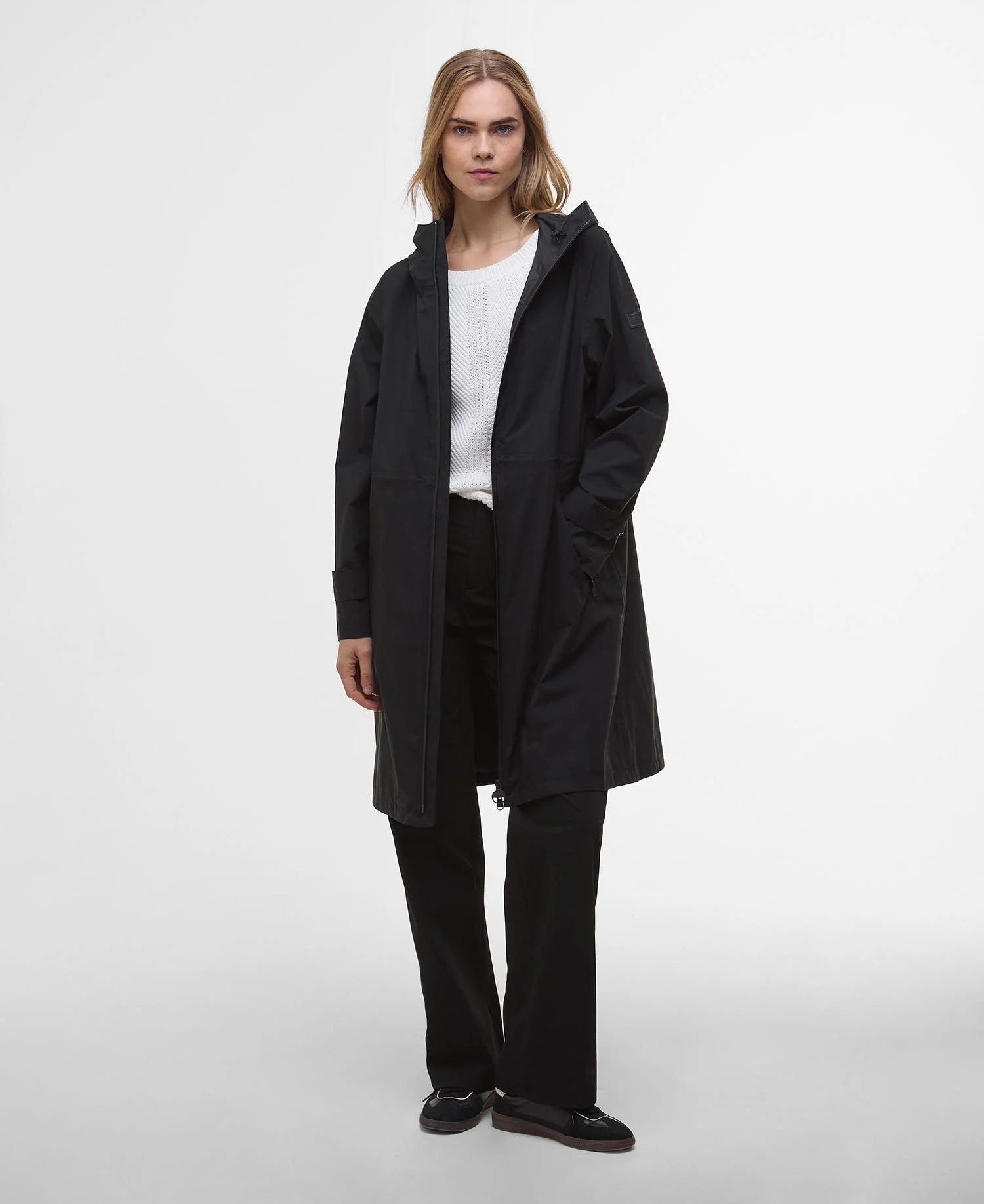 Sort Barbour Kyra Longline Regnjakke Creme Black - Barbour Regntøj
