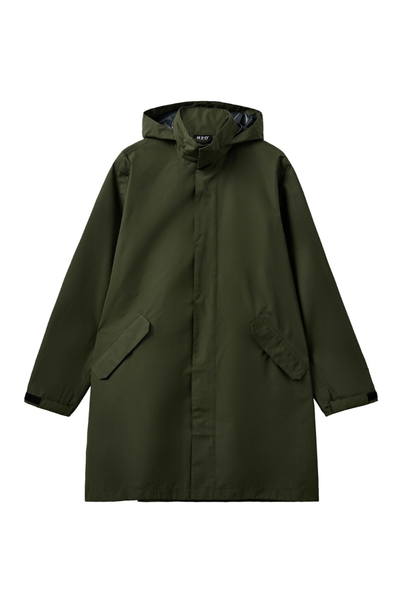 Grøn H2o Regnjakke Rømø Logo Rain Long Jacket Army - H2o Regntøj  - 5711891374778