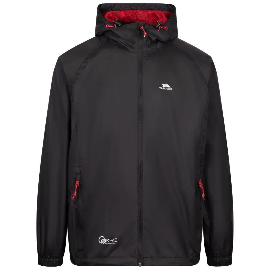 Sort Trespass Qikpac Regnjakke Black Red - Trespass Regntøj  - 5045279168230