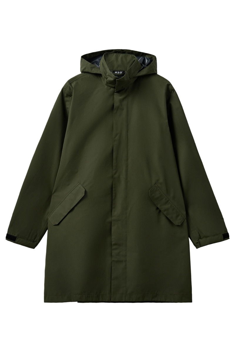 Grøn H2o Regnjakke Basic Rømø Rain Long Jacket Army - H2o Regntøj  - 5711891335458